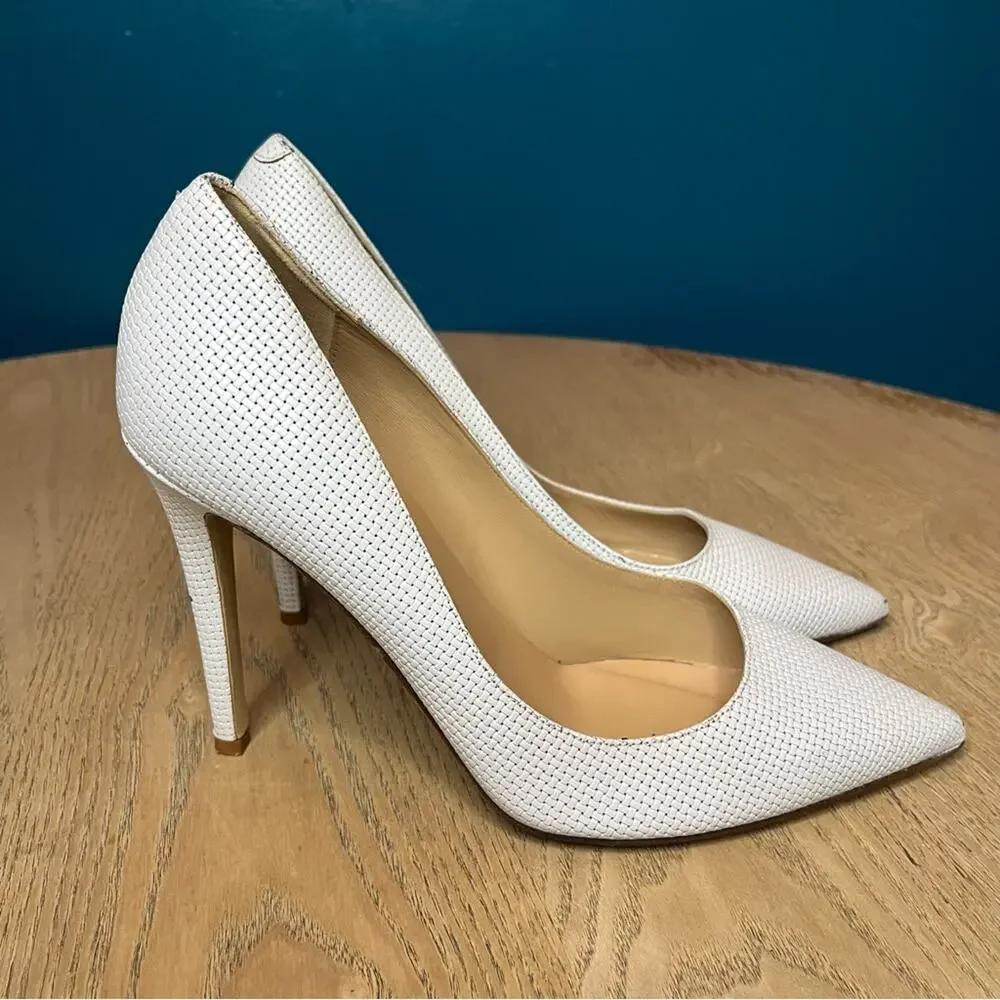 Diane Von Furstenberg White Woven Leather Heels Pointed Toe Pumps Women’s 8.5 - Picture 1 of 12